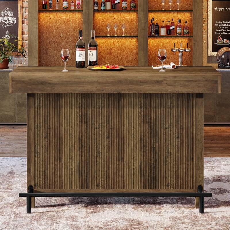 57-Inch Large Home Bar Unit, 2-Tier Mini Bar Table with Footrest for Kitchen, Home, Living Room, Counter Height Pub Table,