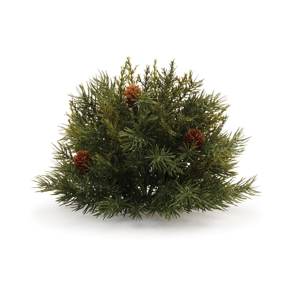 Pine Half Orb Artificial Christmas Bush with Pinecones - 7" - Set of 2