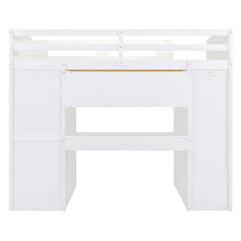 Full Size Solid Wood Loft Bed with Desk, Wardrobes & Drawers