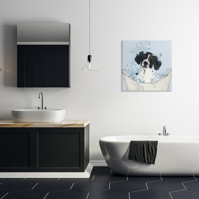 Stupell Black & White Puppy in Tub Canvas Wall Art Design By Sally Swatland