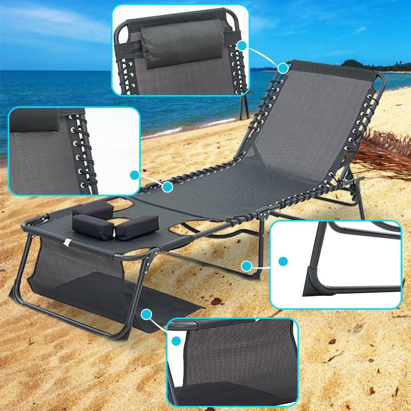 Chaise Lounge Chair Set of 2, 5-Position Adjustable Sunbathing, Foldable Tanning Chair with Face & Arm Holes - 2-Piece
