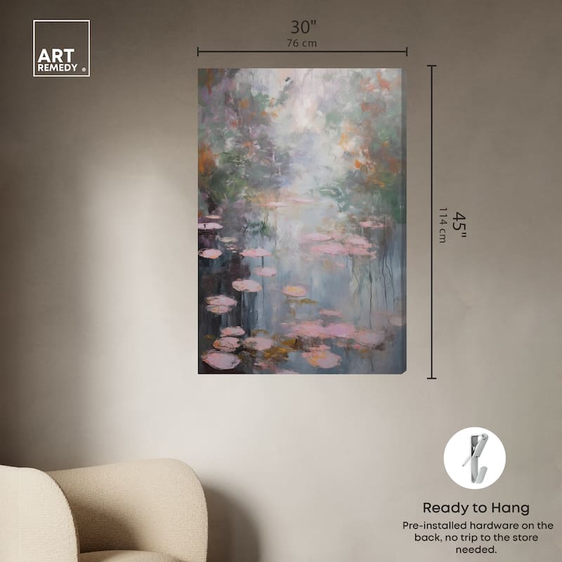 Art Remedy Pink Impressionisty Lilypads Gallery Wrapped Impressionism 1 Piece Canvas Wall Art