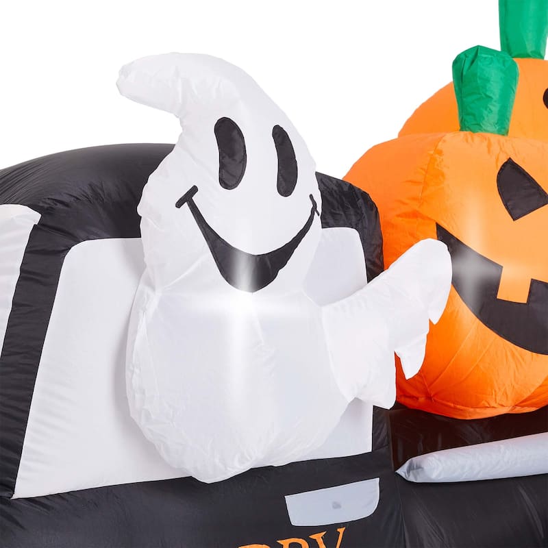 Glitzhome Halloween Lighted Inflatable Truck with Jack-O-Lantern Pumpkins Decor