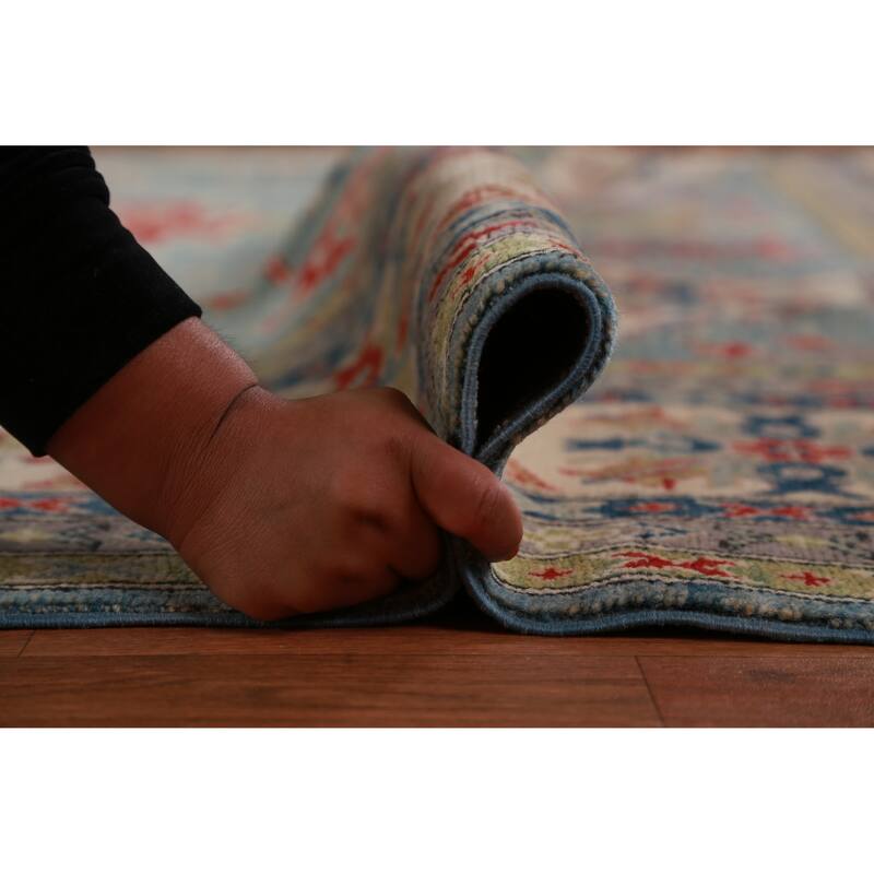 Hand Knotted Oriental 100% Wool Carpet Traditional Geometric Navy Blue & Blues Kazak Area Rug - 16' 6'' X 9' 7''