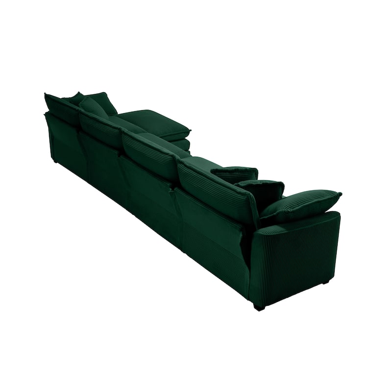 L Shape Modular Sectional Sofa Set with Ottoman, 4 Seater Corduroy Upholstered Couch with Removable Armrests for Livingroom
