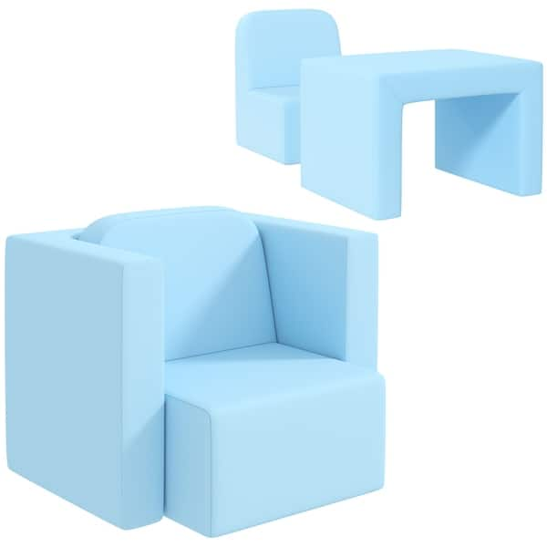 slide 2 of 9, Qaba 2-in-1 Multifunctional Kids Sofa Convertible Table and Chair Set for Boys Girls, Light Blue Blue