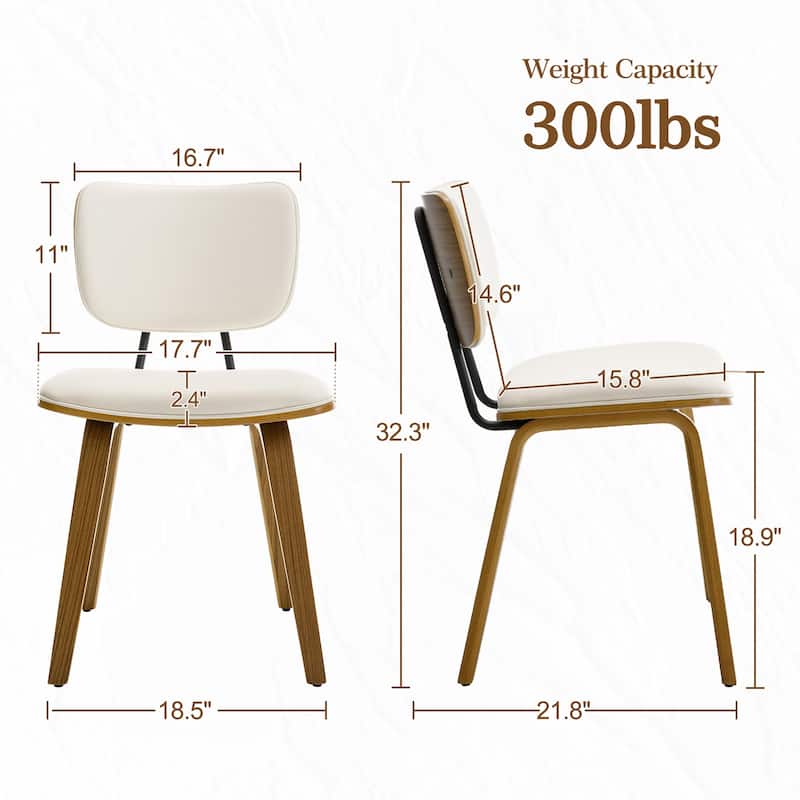 Faux Leather Upholstered Dining Chairs Set of 2/4 with Wood Legs - 32.3"H x 18.5"W x 21.8"D