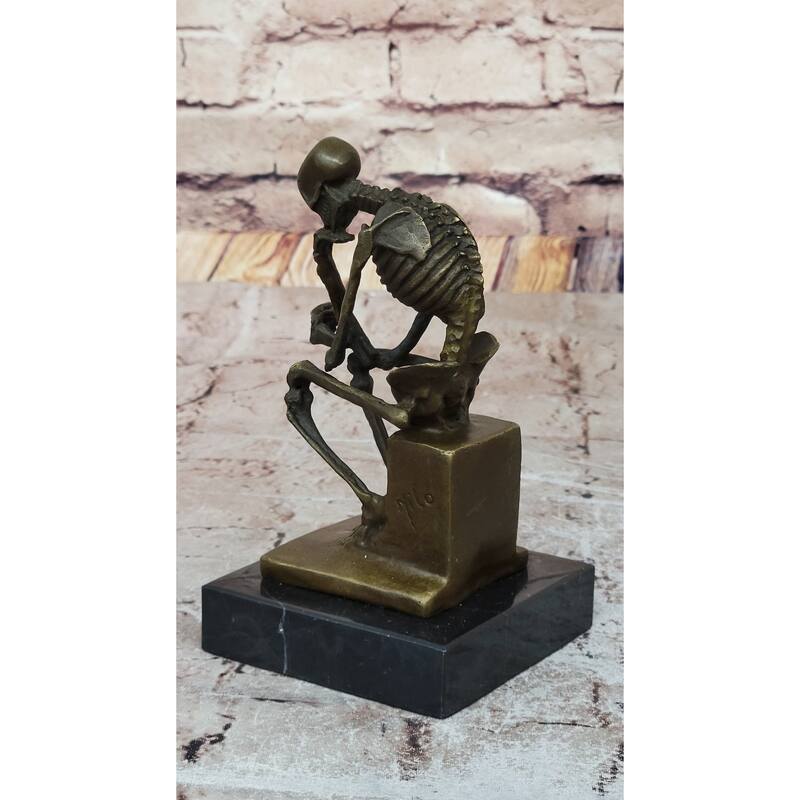 Skeleton Thinker Thinking Man Memento Mori Bronze Statuette Sculpture Figure 6 Inches X 4 Inches