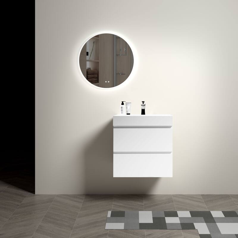 Modern Wall Mounted Bathroom Vanity with One-Piece Sink Basin without Drain and Faucet