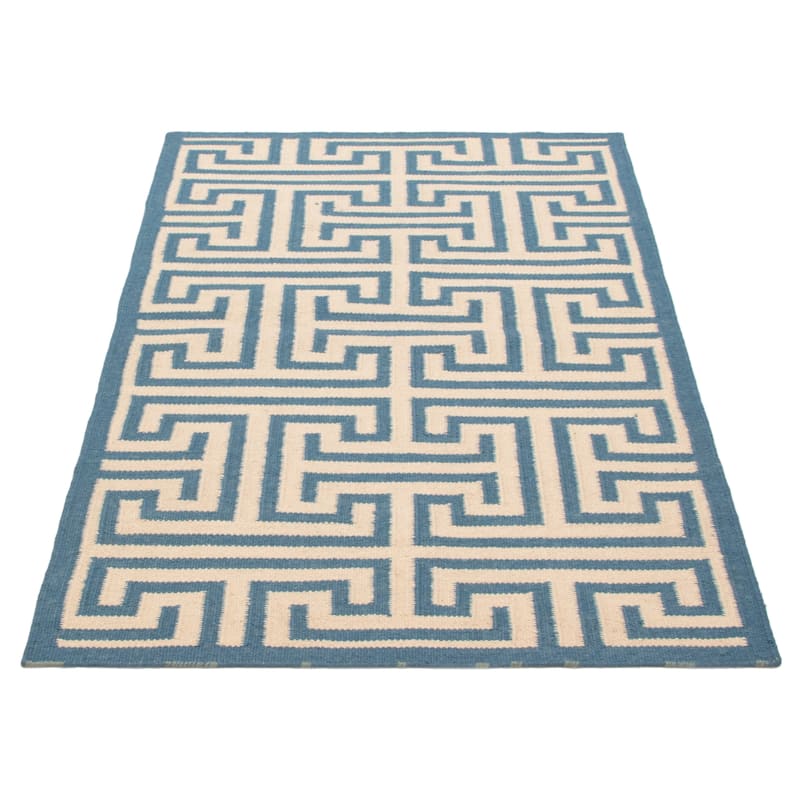 Ankara Blue, Cream Kilim 5'1" x 7'10" - 5'1 x 7'10