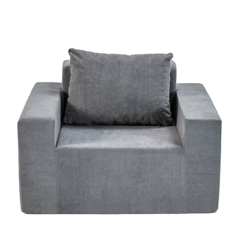 Single Foam Sofa with Pillow, Washable Cover, Anti-Slip Bottom, and Wide Armrests
