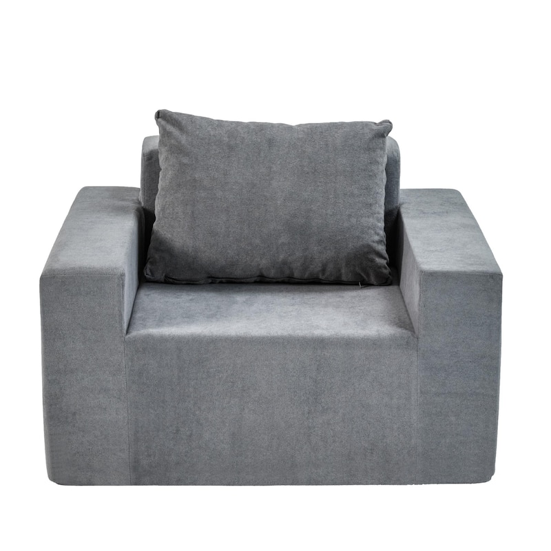 Plain Grey Modern 40.2" Upholstered Accent Chair with High-Density Foam and Pillow