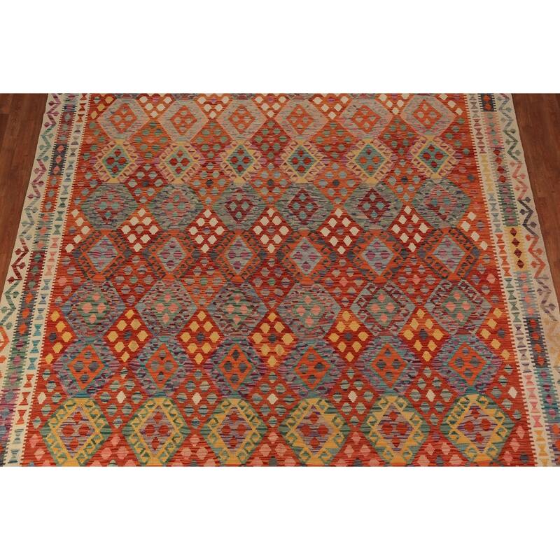 South Western Style Kilim Oriental Rug Hand-Woven Wool Carpet - 9'8" x 13'1"