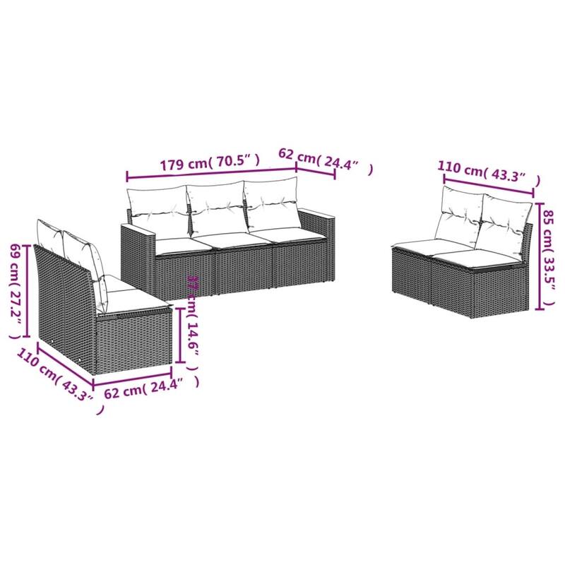 vidaXL Garden Sofa Set Black - 24.4 x 24.2 x 27.2