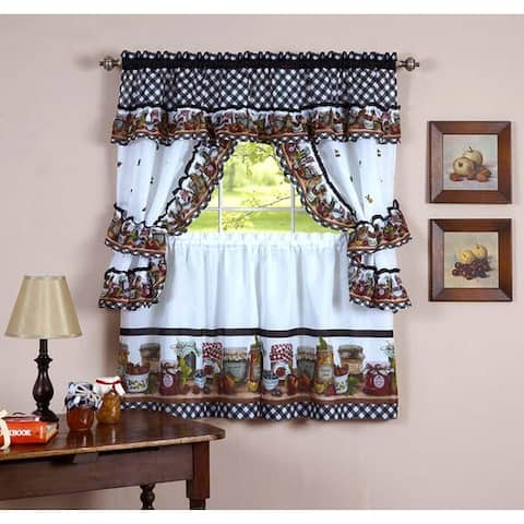 Mason Jars Tier & Swag Kitchen Curtain Cottage Set - 57x36 & 57x30 Inches - 57 x 30 inches