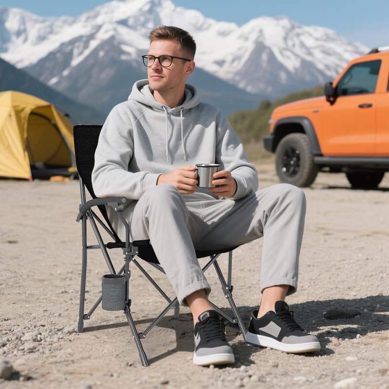 Oxford Metal Folding Camping Chair with Cupholder and Carrying Bag
