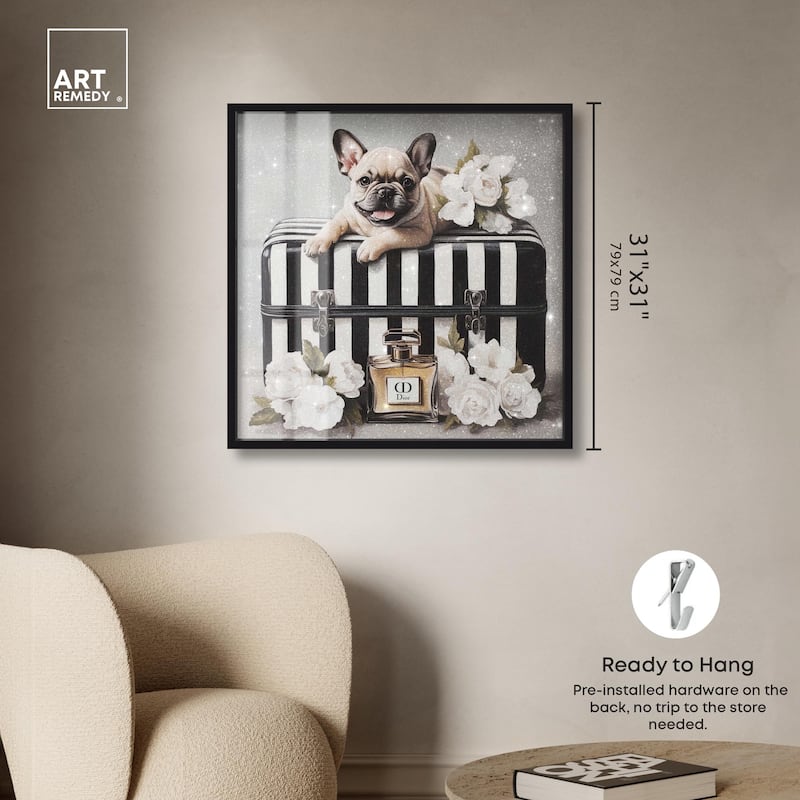Frenchie Luggage Flowers Shadowbox by Art Remedy