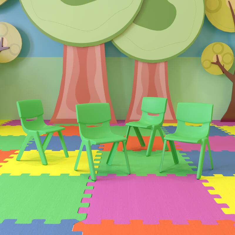 4 Pack Plastic Stackable Pre-K/School Chairs with 10.5"H Seat - Green