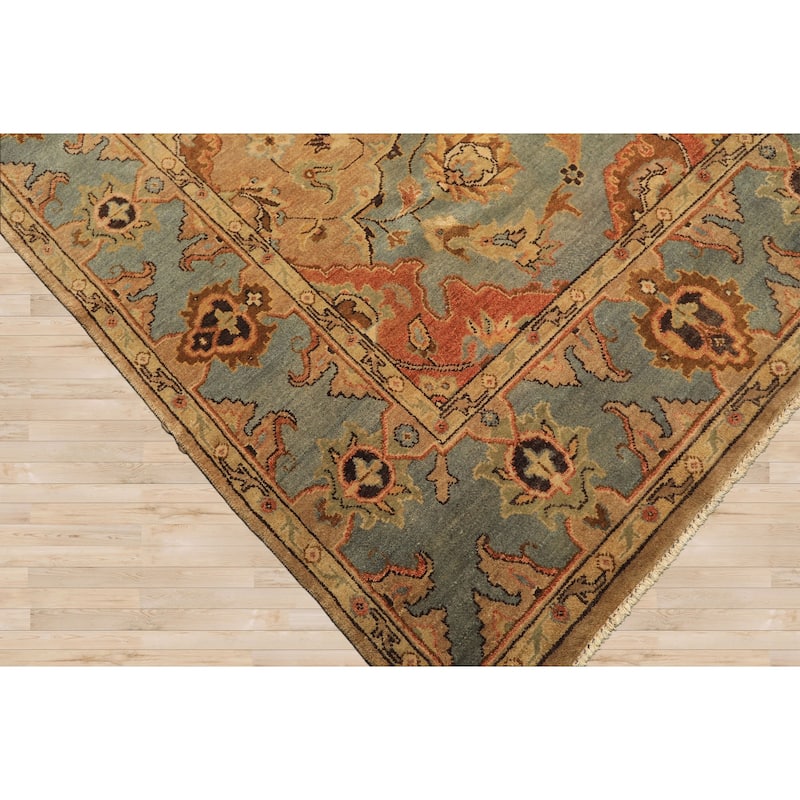 8x10 Hand Knotted Wool Tan Oushak Floral Traditional Oriental Area Rug - 8' x 10'