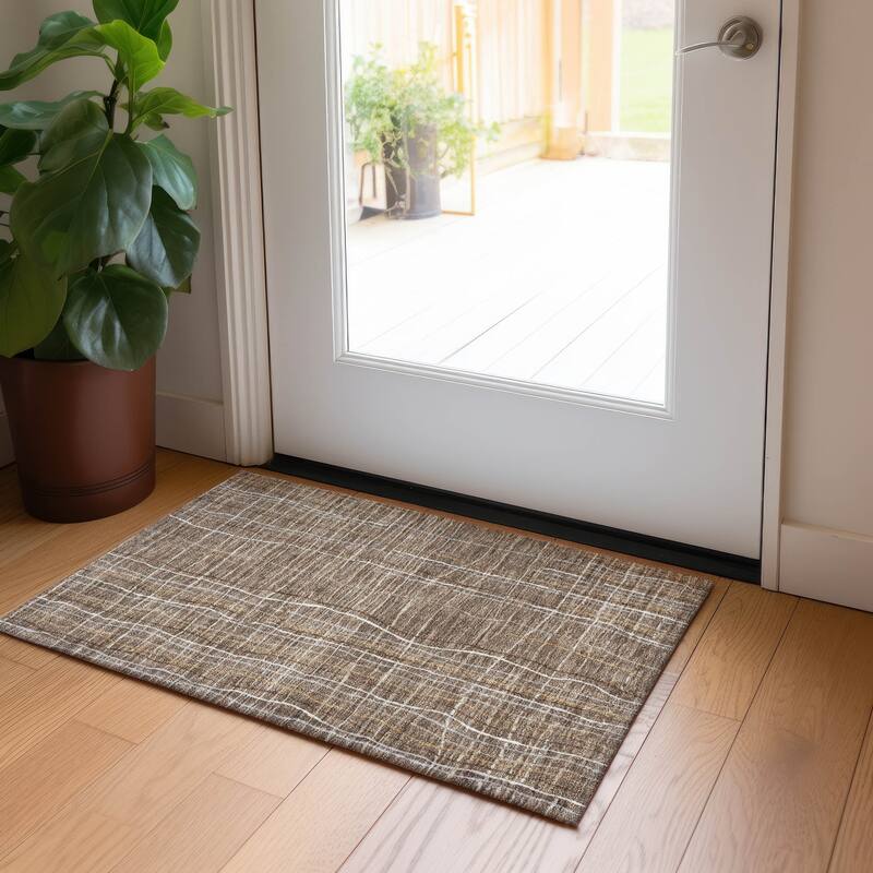 Machine Washable Indoor/ Outdoor Modern Century Chantille Rug - Taupe - 1'8" x 2'6"