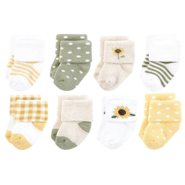 slide 1 of 1, Hudson Baby Infant Girl Cotton Rich Newborn and Terry Socks, Sunflower Sunflower - 0-6 Months