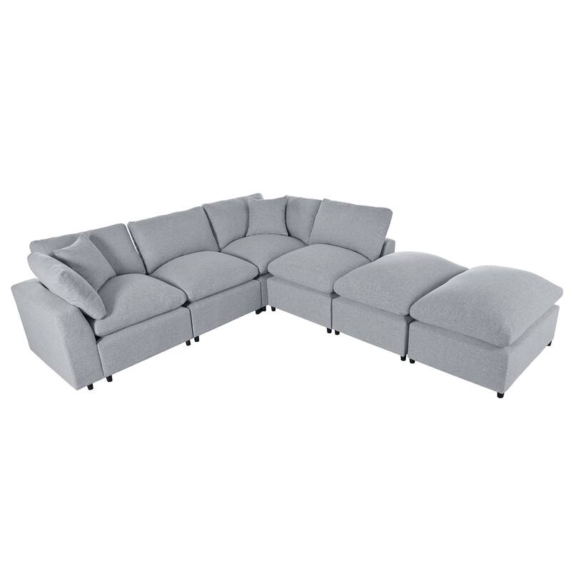 Large U-Shape Sectional Sofa with 4 Pillow, 6 Seat Modern Sofa with Removable Ottomans Upholstered Deep Seat Couches