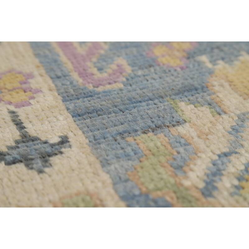 Vegetable Dye Floral Oushak Turkish Rug Hand-Knotted Grey Wool Carpet - 8'10" x 11'9"