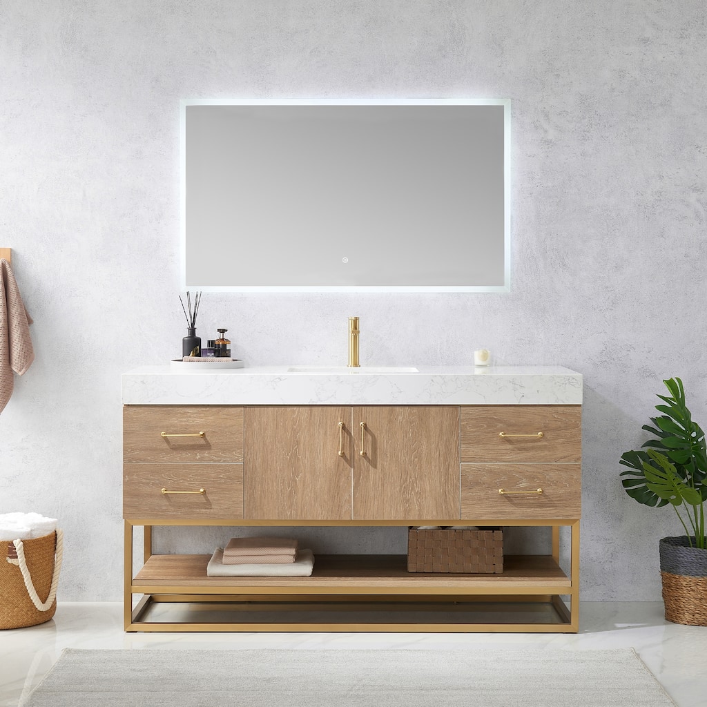 Alistair 60" Single Vanity with White Grain Stone Top without Mirror - 60" x 22"