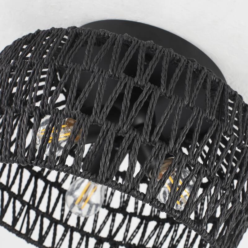 3-Light Rattan Semi Flush Mount Chandelier for Hallway Entryway Dining Room