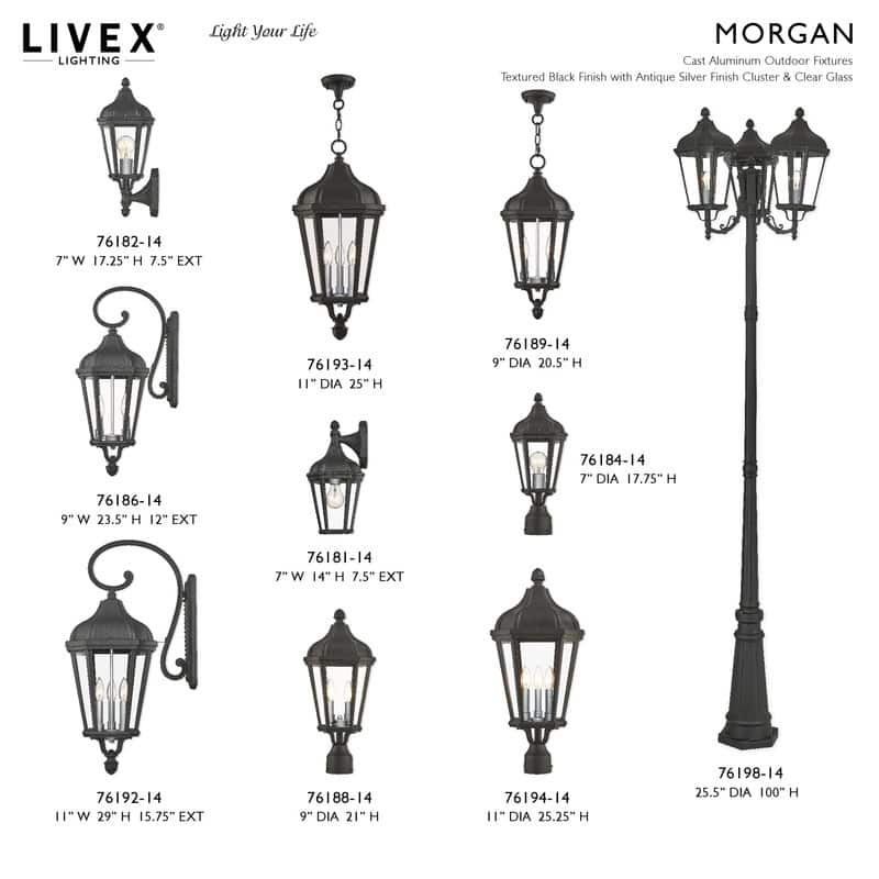 Livex Lighting 3-light Black Outdoor Pendant Lantern, 76193-14 - 11" DIA x 25" H