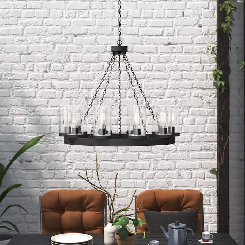 Acroma 10-light Farmhouse Black Wagon Wheel Chandelier
