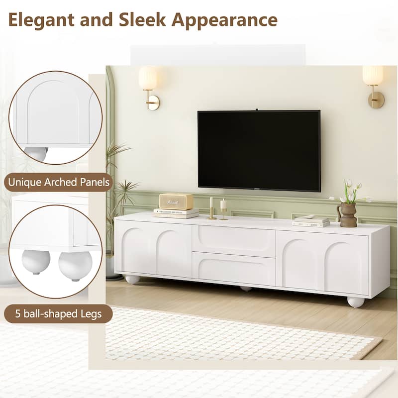 Cream Style TV Stand with Arched Doors and 2 Drawers, for TVs Up to 75" - 69.6" W × 15.7" D × 17.7" H