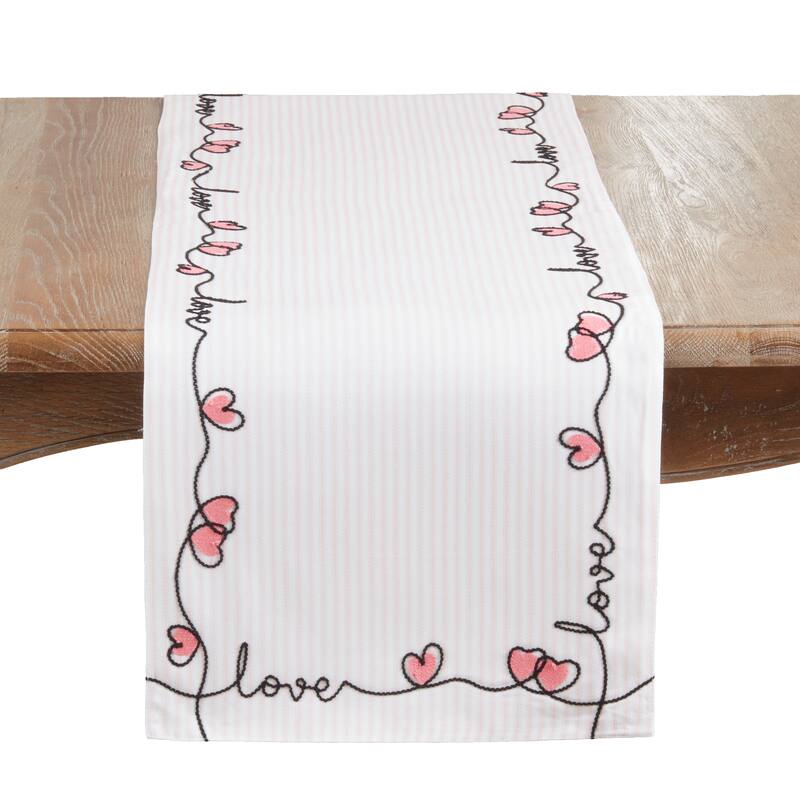 Romantic Heart Print Table Runner - Decorative Non-Reversible Lined Runner for Dining Table, 16"x70" - 16"x70" - Pink