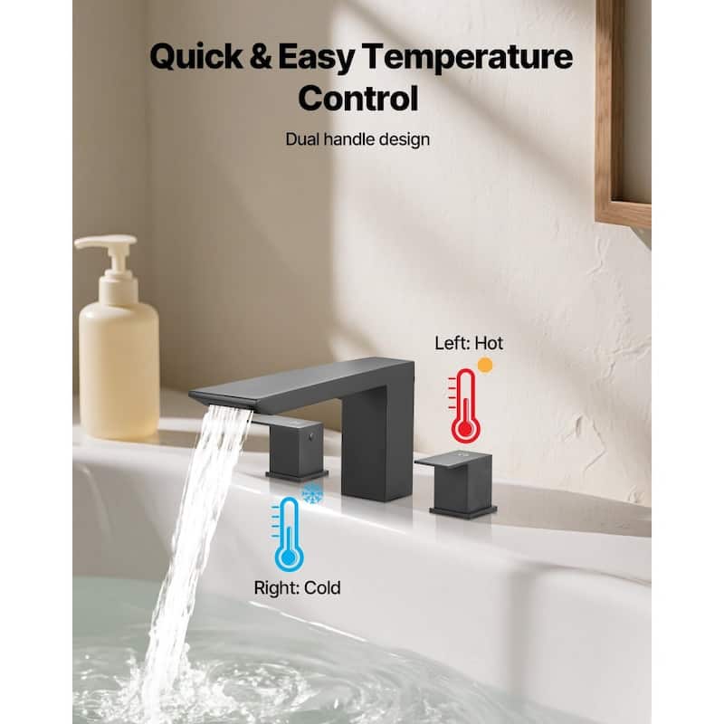 Matte Black Stainless Steel Roman Tub Faucet with 3-Hole and Deck Mount High Flow Water 4.36 GPM - 7.87" x 9.06" x 2.83"