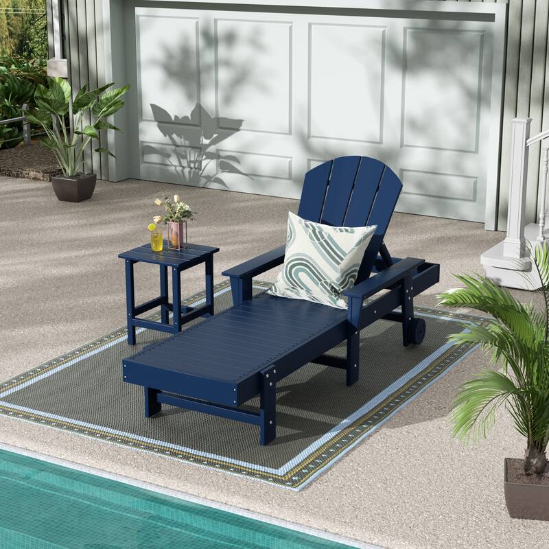 Polytrends Laguna Hdpe All Weather Outdoor Patio Pool Reclining Chaise Lounge With Side Table (2-Piece Set)