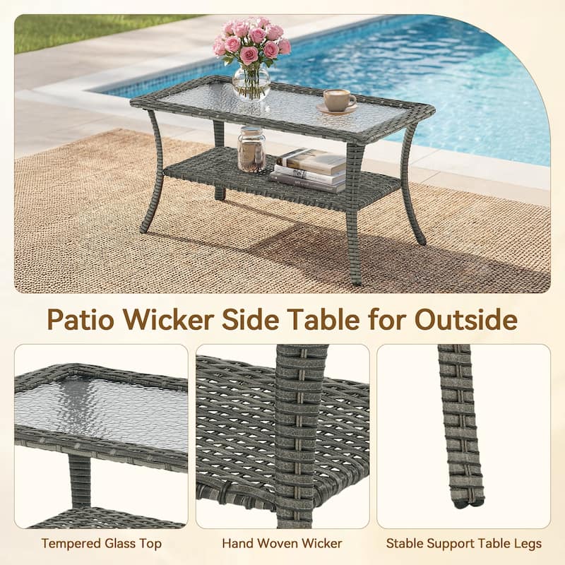 Pocassy Outdoor Patio Wciker Sofa Furniture Set of Chair Table.