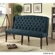 preview thumbnail 6 of 10, Furniture of America Tays Linen Tufted Fabric Wingback Loveseat Bench Dark Blue