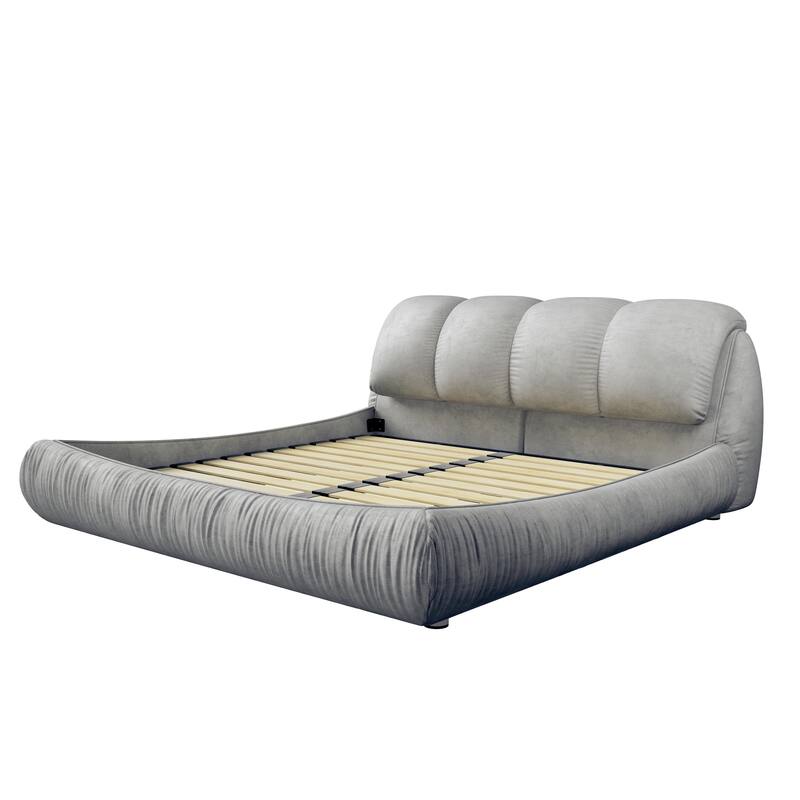 King Size Upholstered Platform Bed with Oversized Padded Backrest
