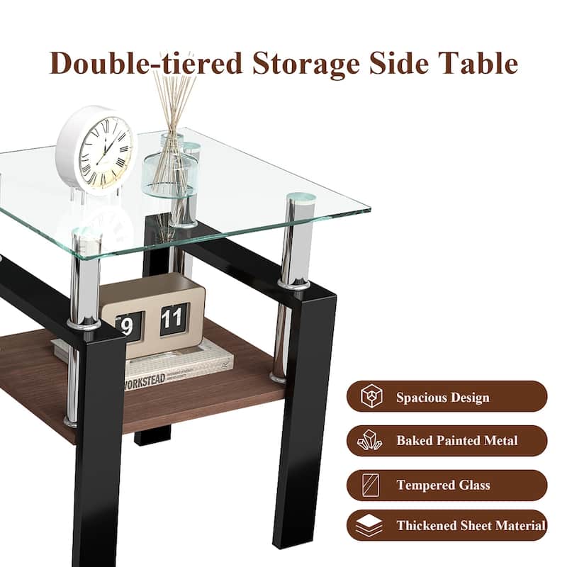 Set of 2 Modern Tempered Glass Tea Table,Tempered Glass Tabletop with MDF Layer,Coffee Table