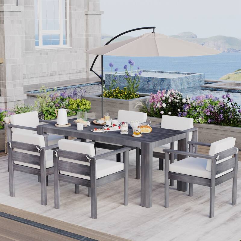 7-Piece Patio Dining Table Set for 6,Outdoor Furniture Sets with 72.8"Rectangle Table,Patio Table and Chairs Set - Grey