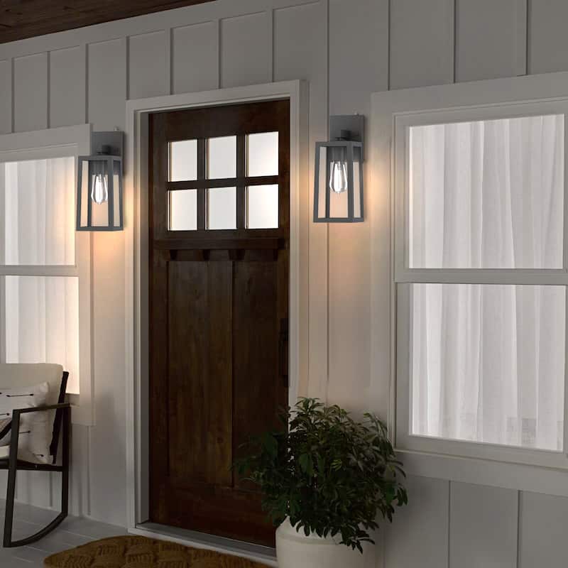 13.5" Outdoor Wall Light with Rising Sun Black Finished and Trapezoid Shade