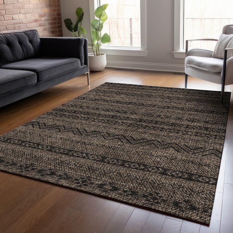 Machine Washable Indoor/ Outdoor Chantille Boho Stripes Rug
