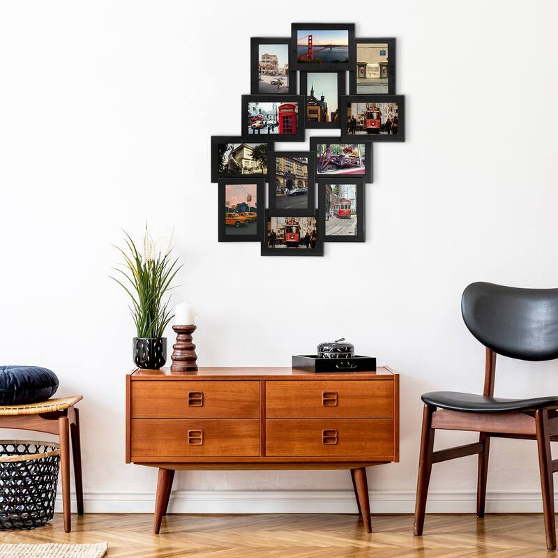 HELLO LAURA Modern 12 Photo Family Collage Wall Hanging Picture Frame - Black