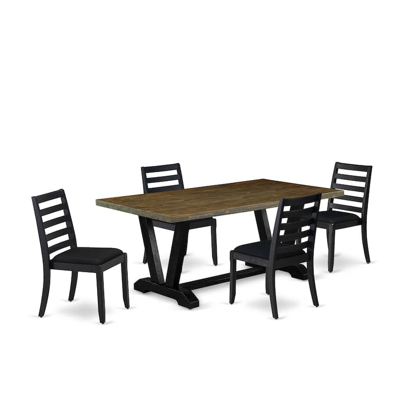 East West Furniture dining room set - a wooden table & Stackable Modern chairs - Wire-brushed Black (Pieces & Seat Options) - V677X1624-5