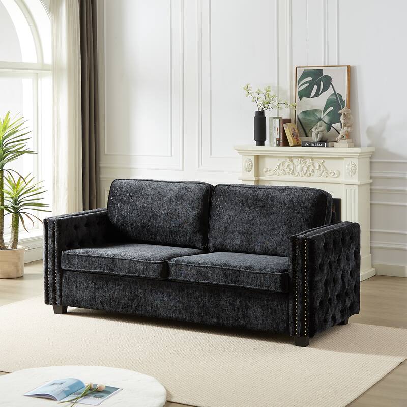 Convertible Couch with Pull-Out Sleeper Sofa Bed, Sturdy Frame, and Memory Foam Mattress