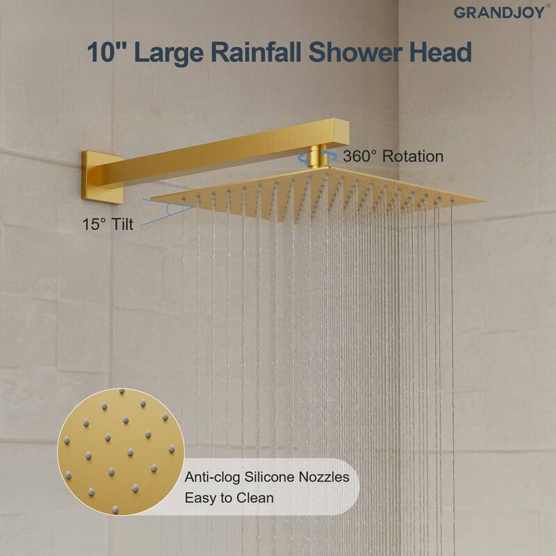 GRANDJOY 2-Spray Concealed Rain Shower System with Handheld, Wall-Mount Modern Design