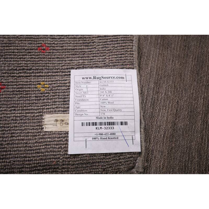 Gray & Brown Striped Gabbeh Oriental Area Rug Hand-Knotted Wool Carpet - 8'1"x 9'8"