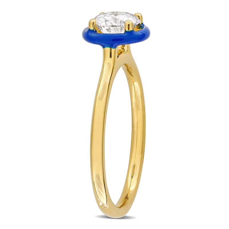 Miadora 3/4ct DEW Moissanite with Blue Enamel Solitaire Engagement Ring in Yellow Silver