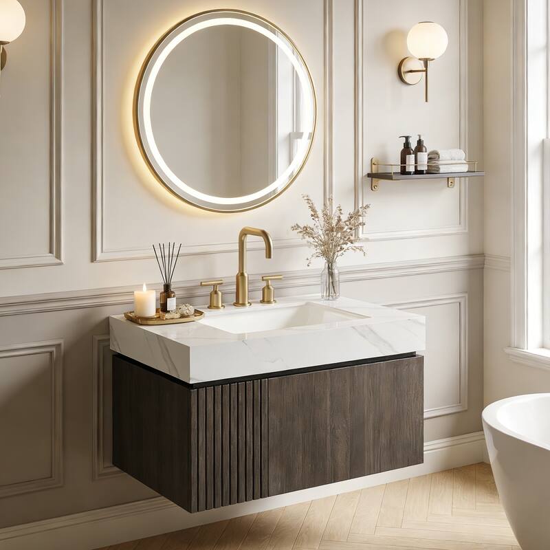 Floating Storage Bathroom Vanity with 3 Pre-drilled Faucet Holes