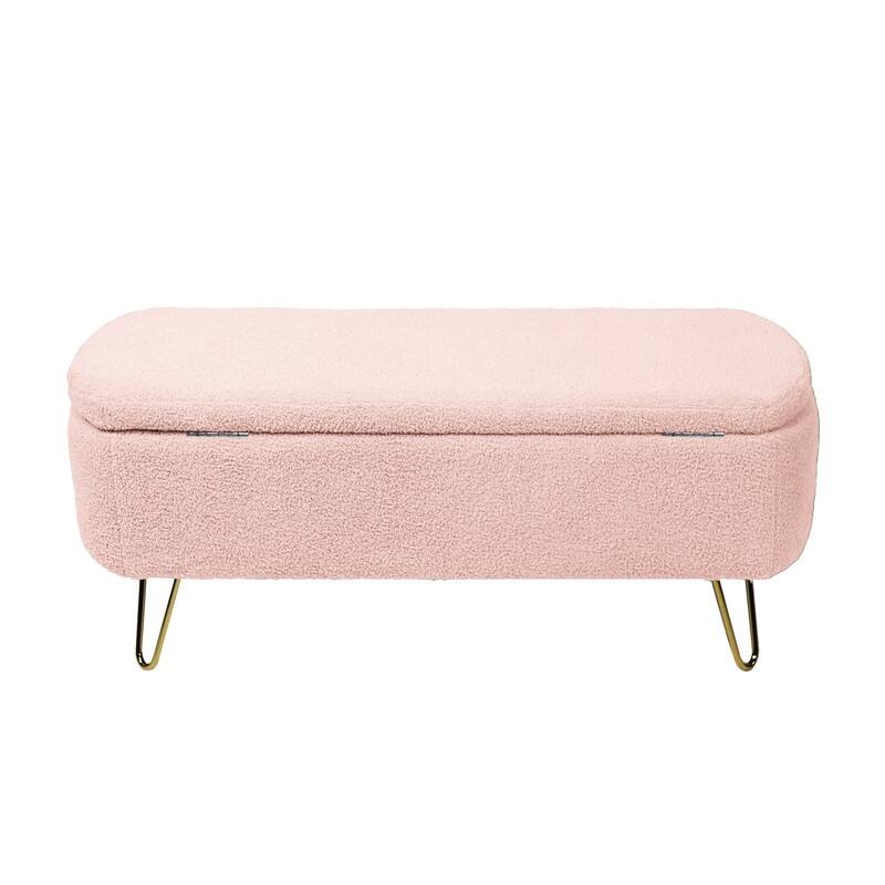 Modern Faux Fur Storage Bench with Gold Legs, Upholstered Ottoman for Living Room and Bedroom